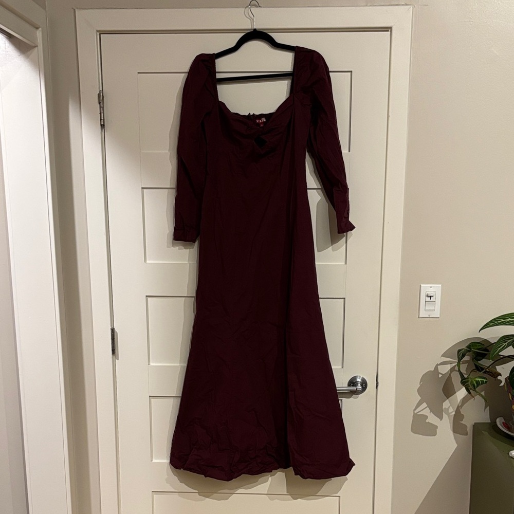 STAUD Elegant Long Sleeve Wine Dress